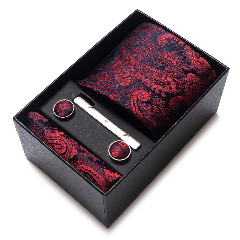 Tie Handkerchief Cufflink Set For Men Necktie Box Blue Gold Suit Accessories Slim Wedding Gravatas