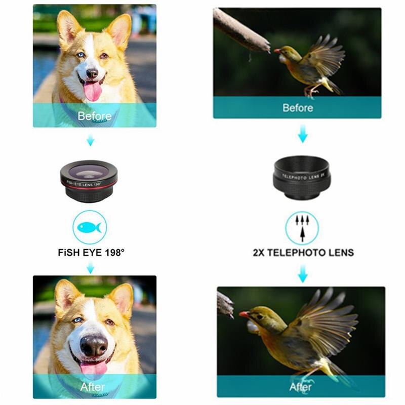 4 in 1 puhelimen linssi 0.63x laajakulma makro kalansilmä telezoom objektiivi samsung  s8 s9 plus puhelimen kameran linssisarja