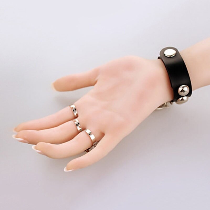 Smarte smykker gotisk kranium ulv håndkæder læderarmbånd håndfingre ringarmbånd (størrelse: enkelt, farve: sort)