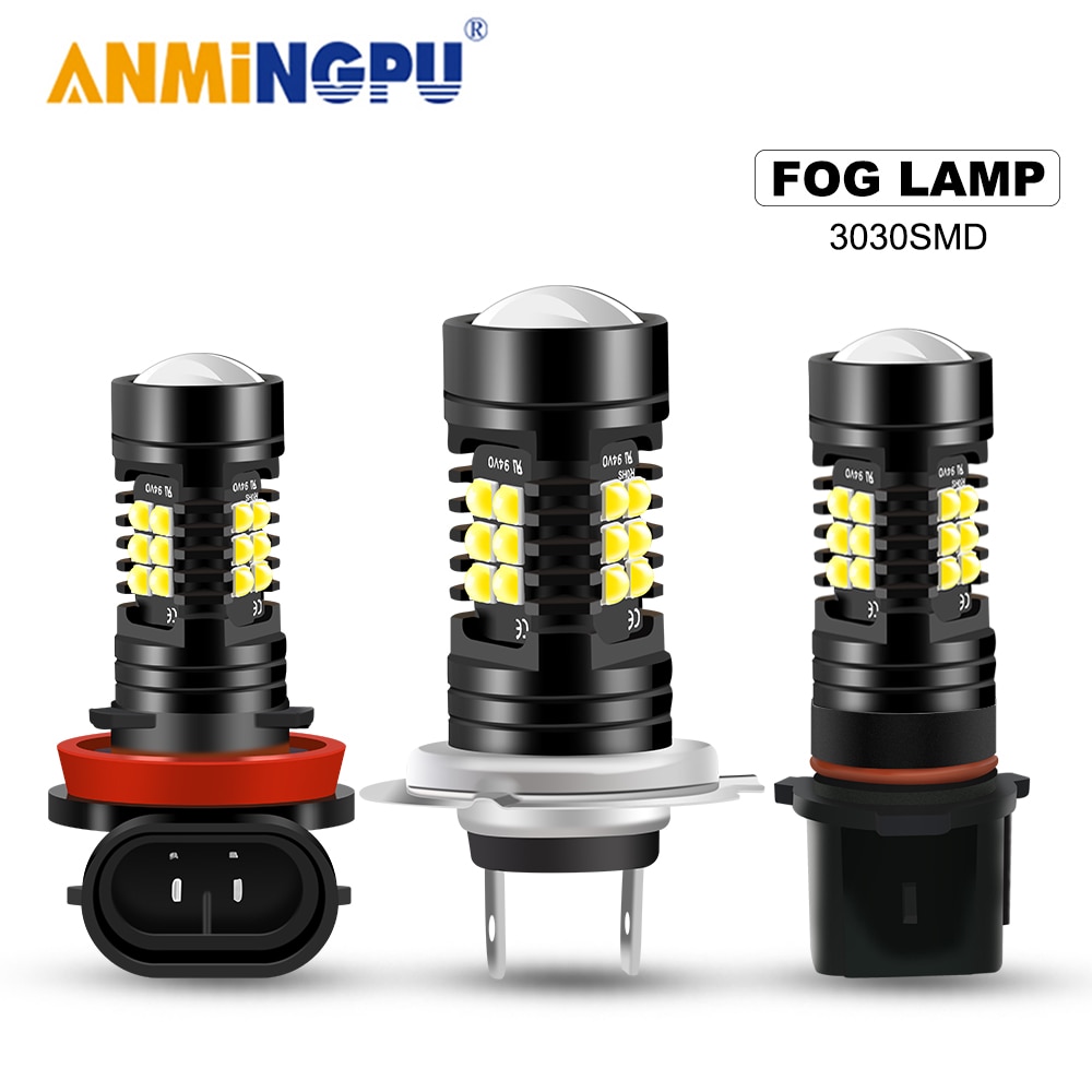 ANMINGPU 2PCS Car Fog Lamp H7 Led Canbus HB3 9005 HB4 9006 H11 H8 H9 H16 Led Fog PSX24W PSX26W Led Bulb P13W 21SMD 3030Chips 12V