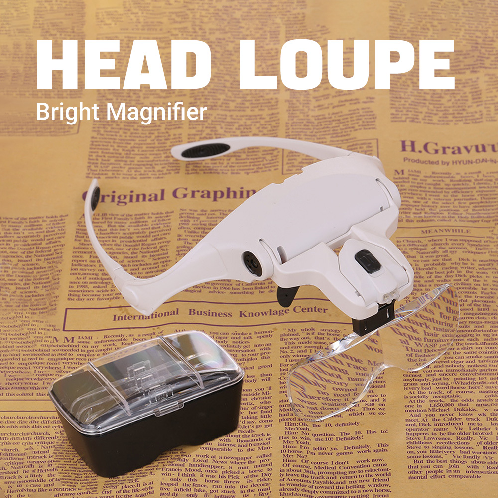 Head-Mounted Magnifier With LED Light 1x-3.5x Lenses For Soldering Jewelry Craft Watch Repair & Microscope-Level Inspection