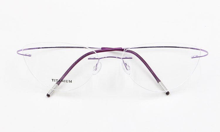 Rammeløse brilleramme kvinder titanium ultralette briller receptfrie rammeløse katteøje briller nærsynethed optisk ramme: Lys lilla