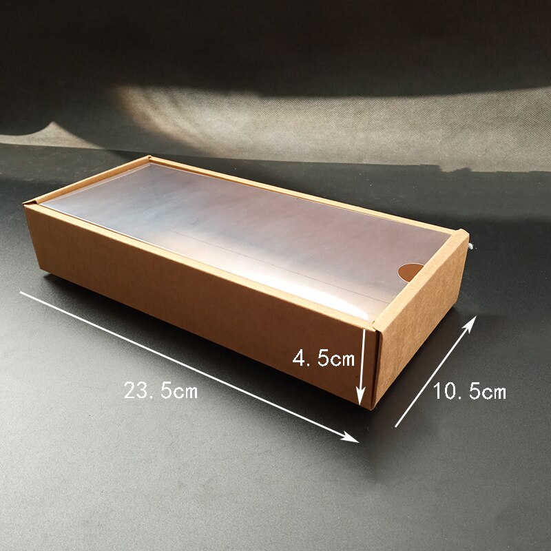 10pcs Rectangle Kraft Paper Box Folding With Transparent PVC Window Candy Box Christmas Decoration Package Box