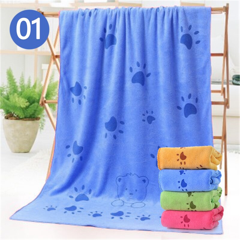 Doux dessin animé chien chat Superfine Fiber serviette de bain rapide sec chiot absorbant cheveux gant de toilette Super grand fournitures multi-fonction: blue paw / 70 140cm