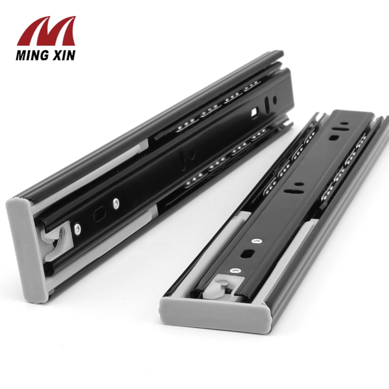 MX Schwarz Metall Puffer Stumm Schublade gleiten Schiene Sanft-nah dran Schublade Führungsschiene Drei-Abschnitt Schrank Rutsche Schiene Möbel Hardware-