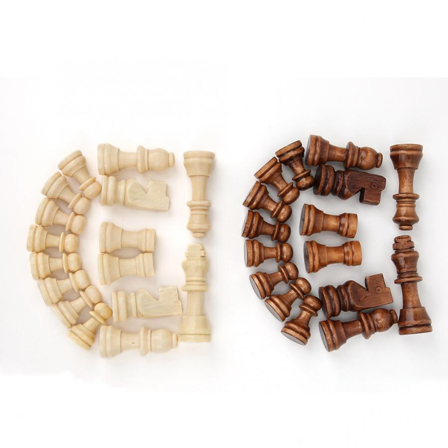 Foldable 32pcs Wooden International Chess Game Set Wood Pieces Without Chessboard Interactive Toy Entertainment Chess Game
