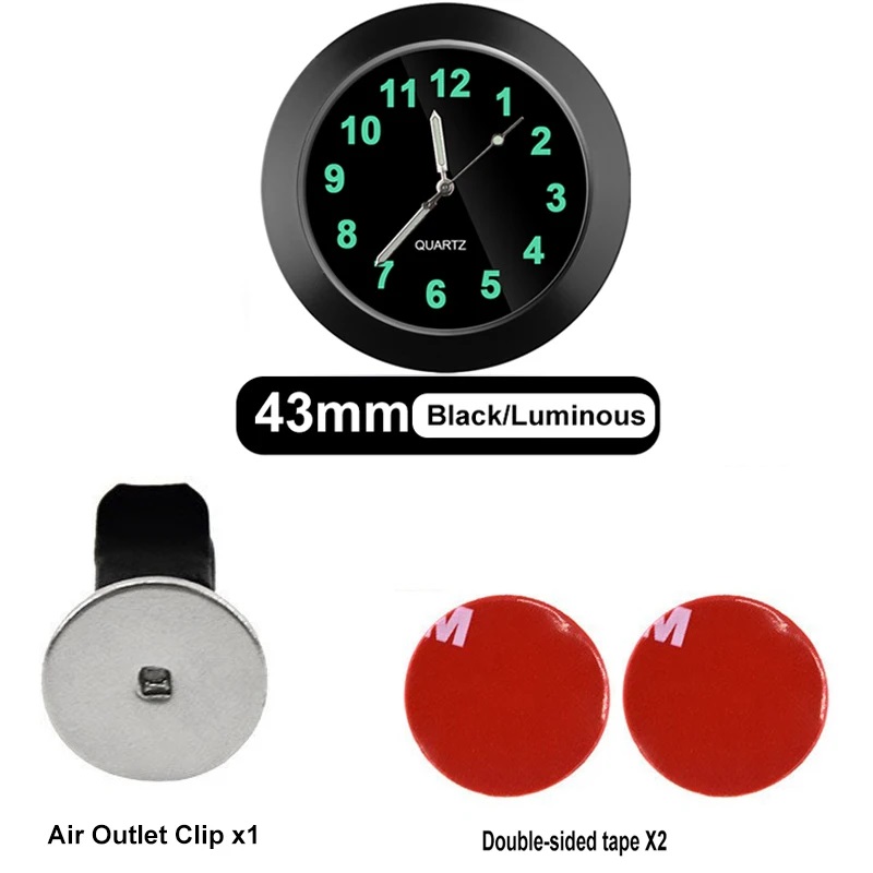 Mini Luminous Car Clock Automobiles Internal Stick-On Watch Mechanics Quartz Clocks Auto Ornament 40/43mm Mini Digital Clock