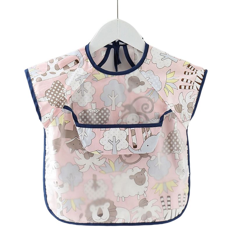 Waterproof Baby Bibs Adjustable Neckline Short Sleeve Apron Kids Feeding Smock: 5