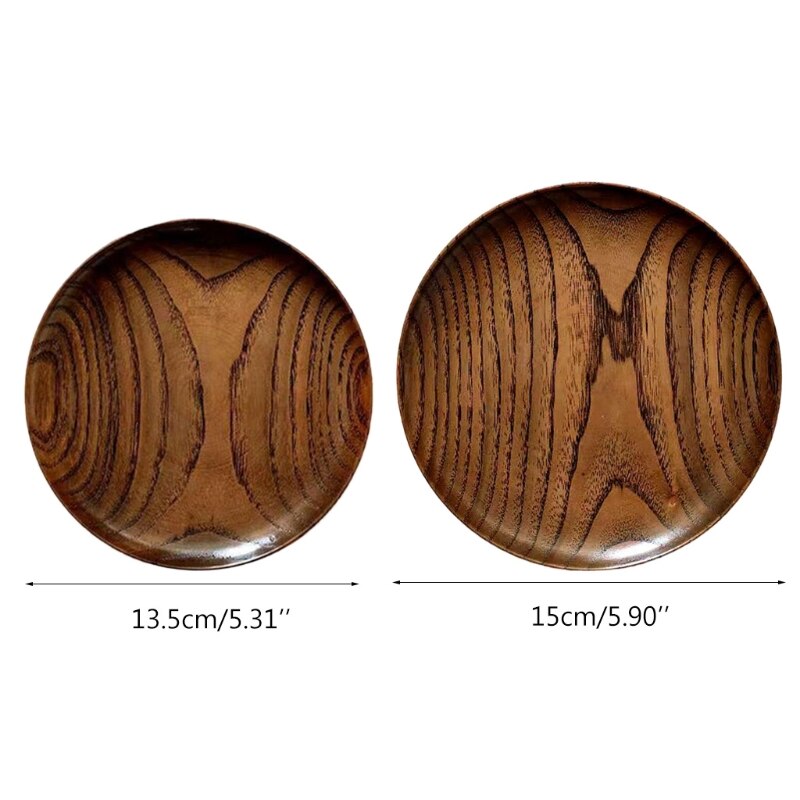 Round Solid Wood Plate Dinner Plates Food Saucer Dessert Serving Tray Wooden Cake Fruit Plates Dishes Kitchen Tableware