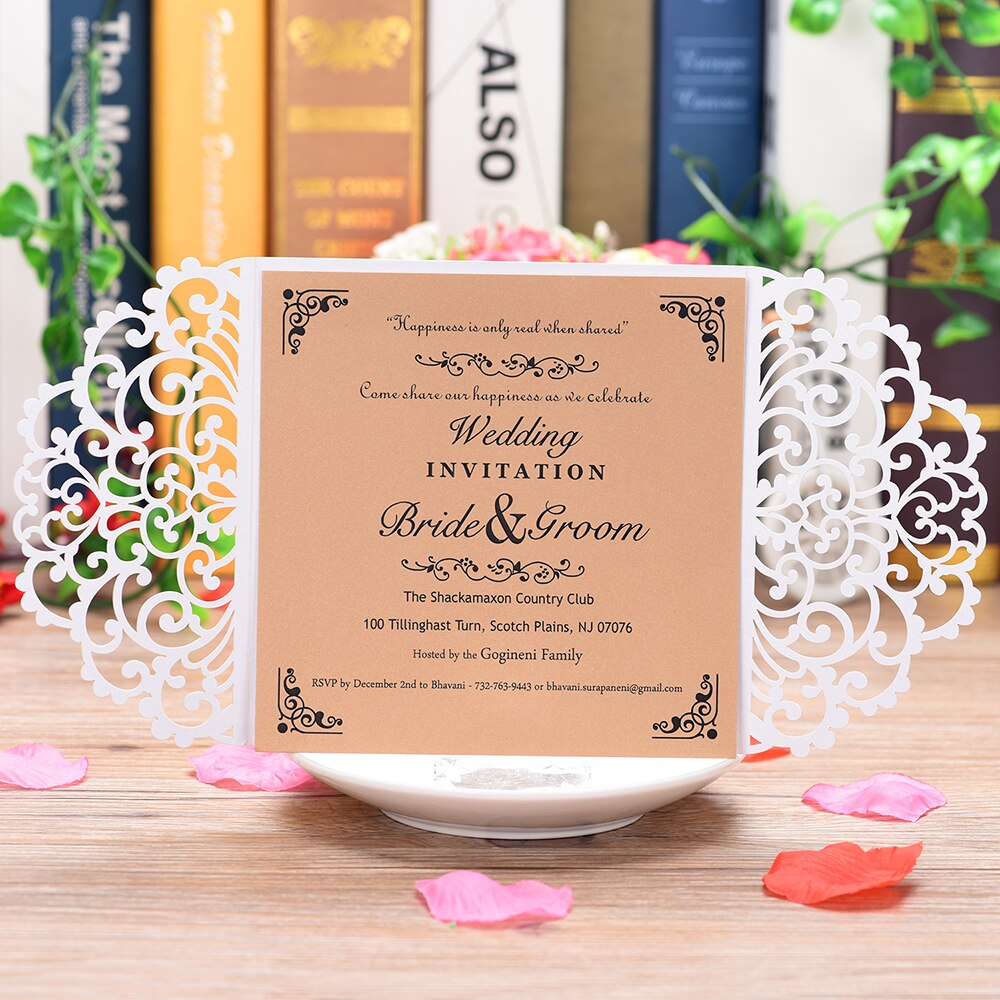 10Pcs Pearl Paper Invitation Cards Delicate Carved Floral Pattern Invitation Cards For Wedding Engagement Bridal Shower