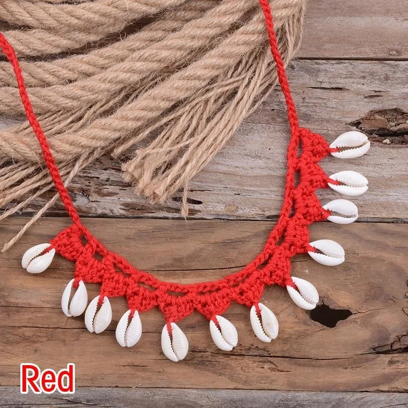 Collar de conchas bohemias para mujer, Gargantilla de cadena de cuerda tejida a mano, collares de cuentas de playa de verano, joyería