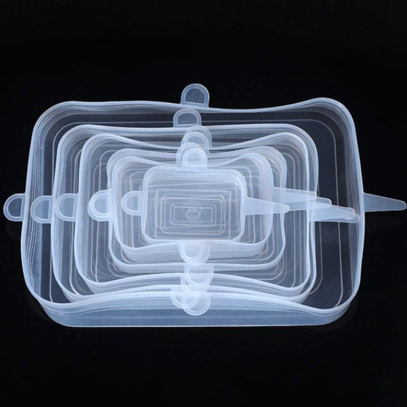 Silicone Stretch Lids Replacement Plastic Alternative Lid Rectangle Round Reusable Food Covers Huggers for bowls, Cans, bottles: Rectangle White