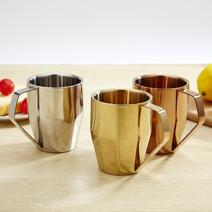 Taza aislante de acero inoxidable, tazas de café de 340ml de doble pared, vaso térmico para cerveza para Taza de Viaje, taza de Camping con mango
