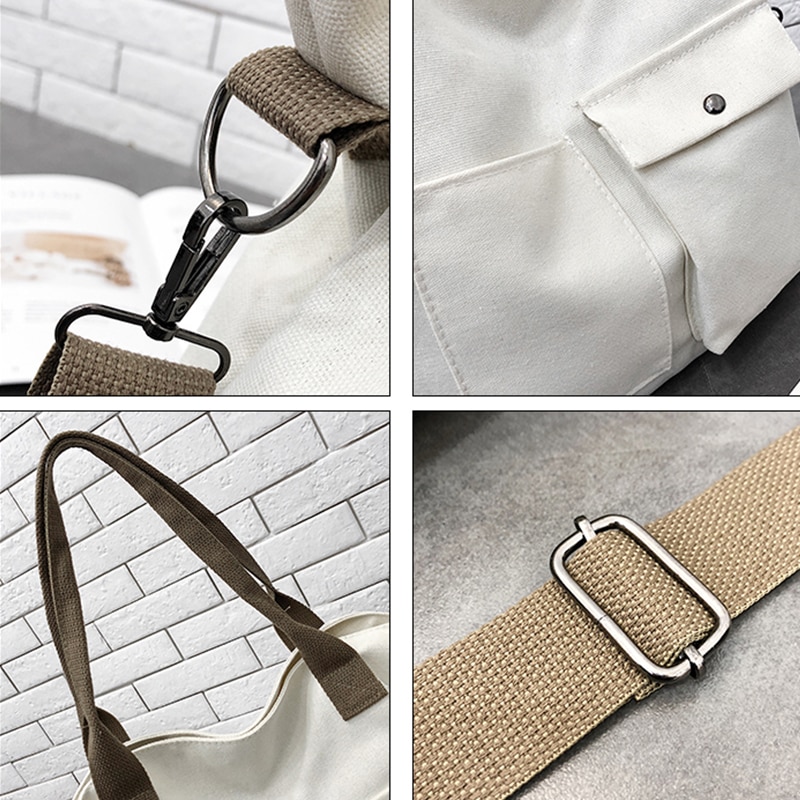 Afslappet skuldertaske kvinder kvindelig lrregular crossbody taske koreansk over studerende lærred håndtaske dame messenger bag stor kapacitet