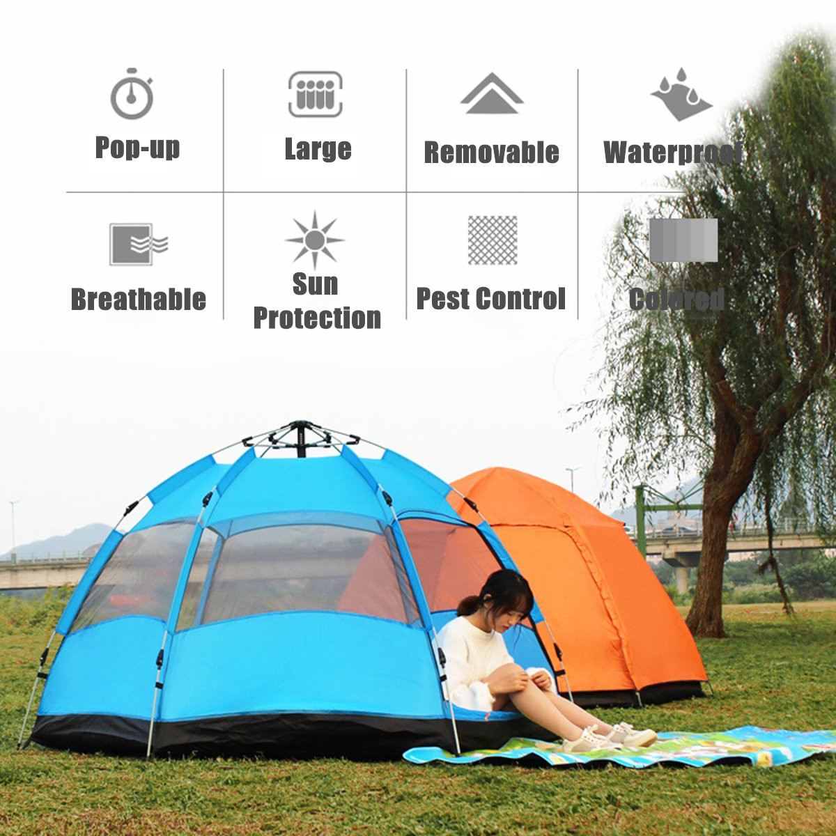 Automatic Camping Tent 5-8 Person Easy Setup Tent Outdoor Hiking Beach Tent Anti-UV Sun Protection Shelter with Storage Bag
