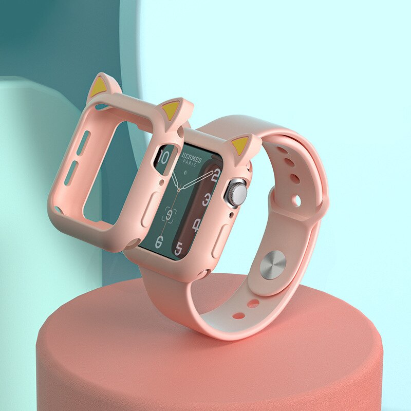 Watch Protection Cover For iWatch Series 3 2 42mm 38mm Soft Silicone Cartoon Cat Ears Case For Apple Watch 4 5 6 Se 40mm 44mm