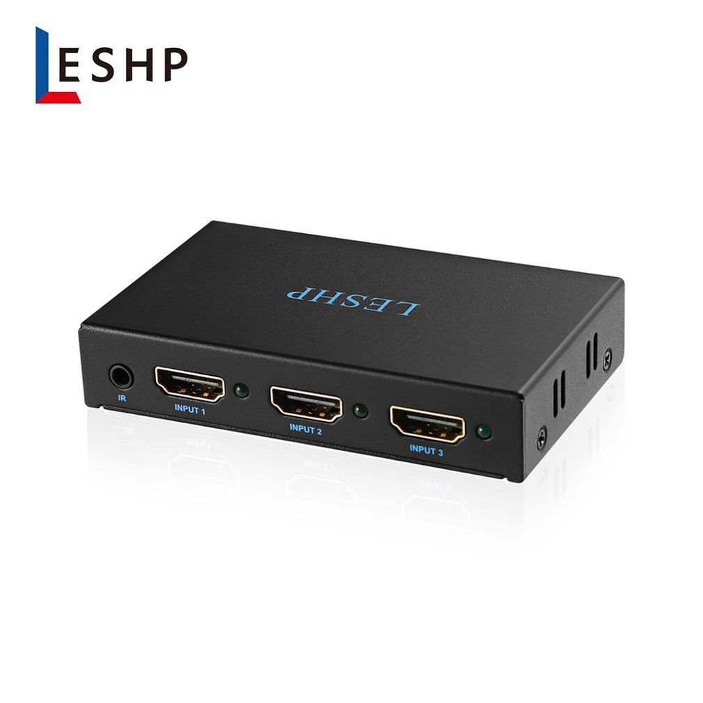 Leshp Black Portable Plug And Play Low Power Consumption 4K Switcher 1 In 2 Out Two Port 1.4V Splitter Box Hub