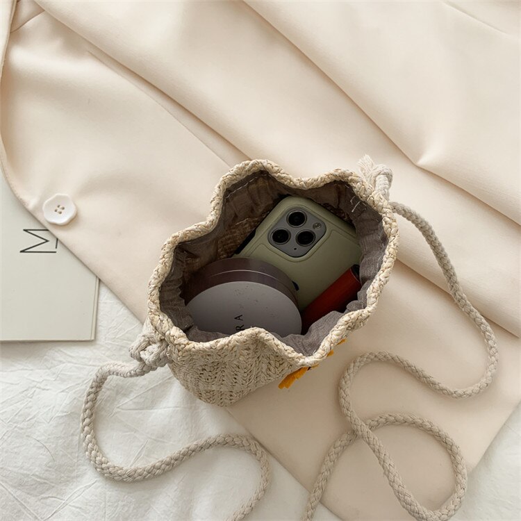 2020 Rattan intrecciato Borsa Rotonda Borsa A Tracolla Piccola Borse Da Spiaggia Delle Donne di proprietà di Paglia di girasole fatto a mano Del Messaggero Borsa con Tracolla