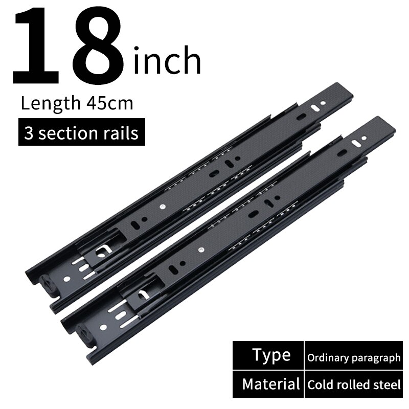 Glissières de tiroir à tampon en métal 10-22 pouces, largeur de voie 45mm, Rail silencieux à trois sections, raccords de quincaillerie pour meubles: E 4510 18inch