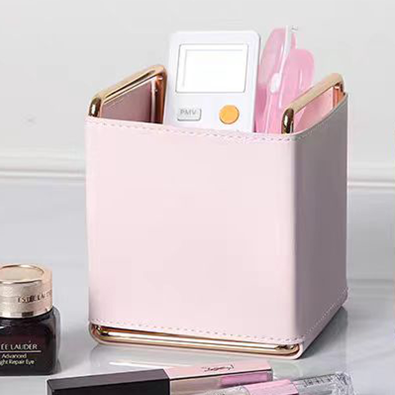 Förvaringslåda i läder för skrivbord, vardagsrum, sovrum, arbetsrum, kosmetika, fjärrkontroll, matvaror, kontorsmaterial, förvaringslåda: Rosa