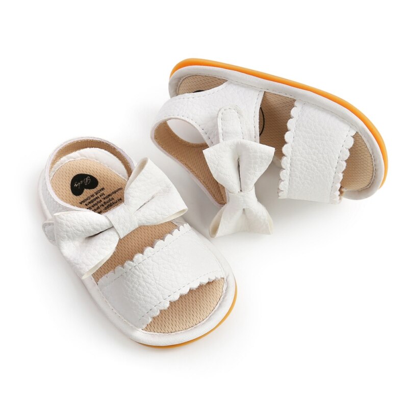 Sandales d'été à nœud papillon pour bébés filles de 0 à 18 mois, jolies chaussures de princesse en caoutchouc PU antidérapantes, pantoufles pour -nés, premiers pas