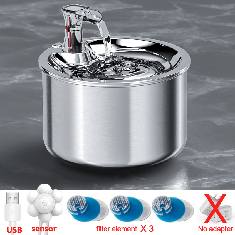 Fuente de agua inteligente para gatos, dispensador de agua con filtro automático, alimentador, Sensor de movimiento, tazón de acero inoxidable para mascotas: A-FilterX3 sensorX1
