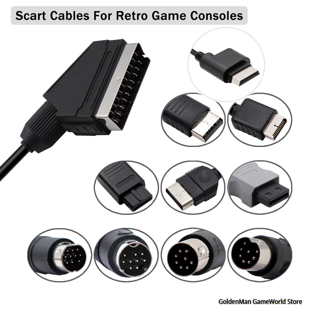 1.8m RGB Scart Cable for PS2/PS1/PS3/SEGA Mega Drive1/MD2/DC Dreamcast/Saturn/XBOX/XBOX 360 Retro Video Game Consoels