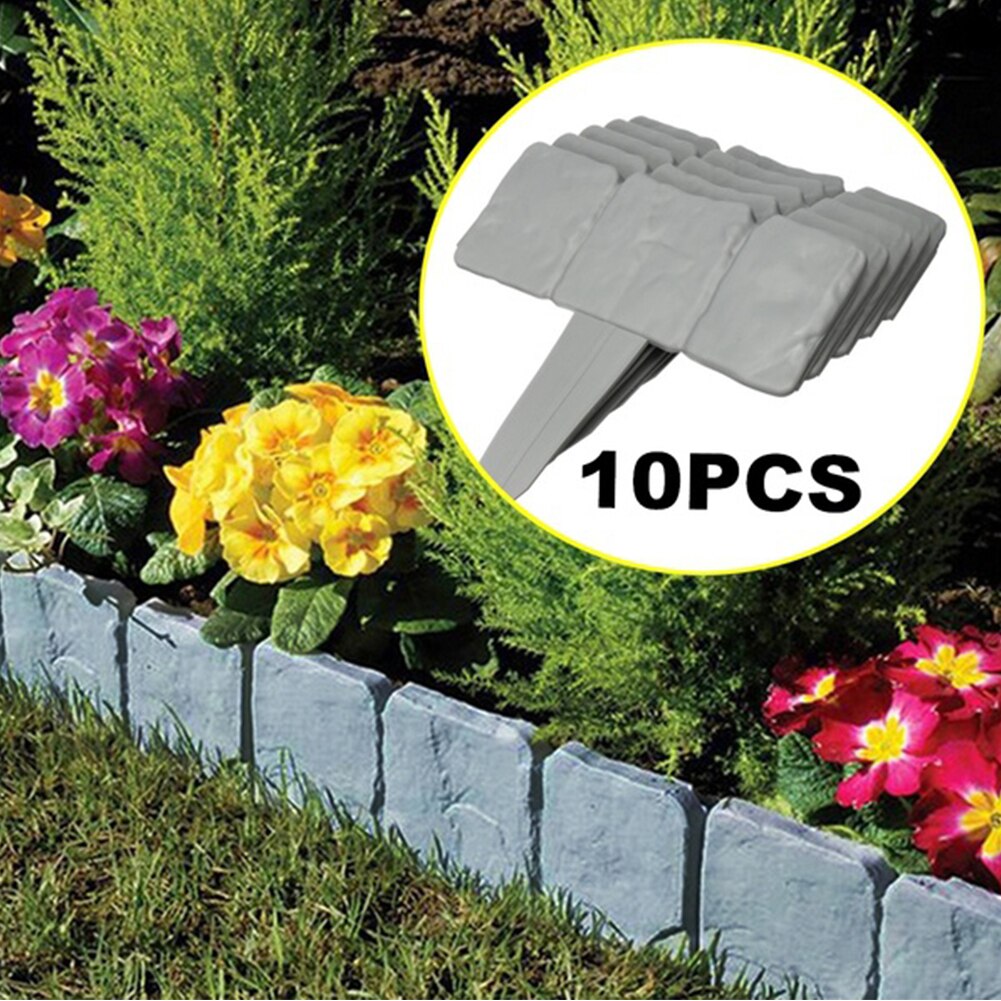 10Pcs/Set Stone Effect Garden Edging Plastic Fence Lawn Yard Flower Plant Border Decorations