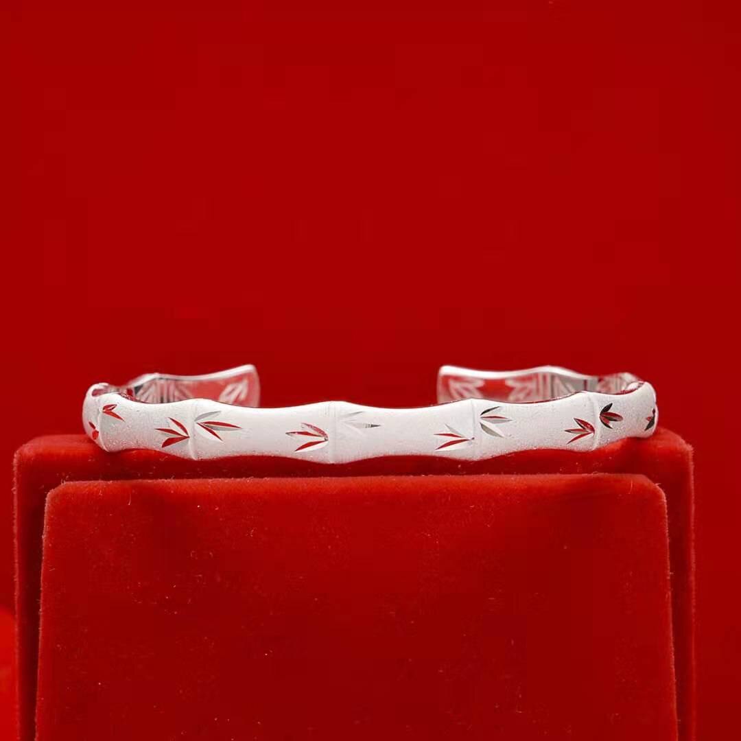 Bella elegante matrimonio in argento Sterling 925 bracciale rigido donna uomo braccialetti di bambù gioielli classici di alta qualità