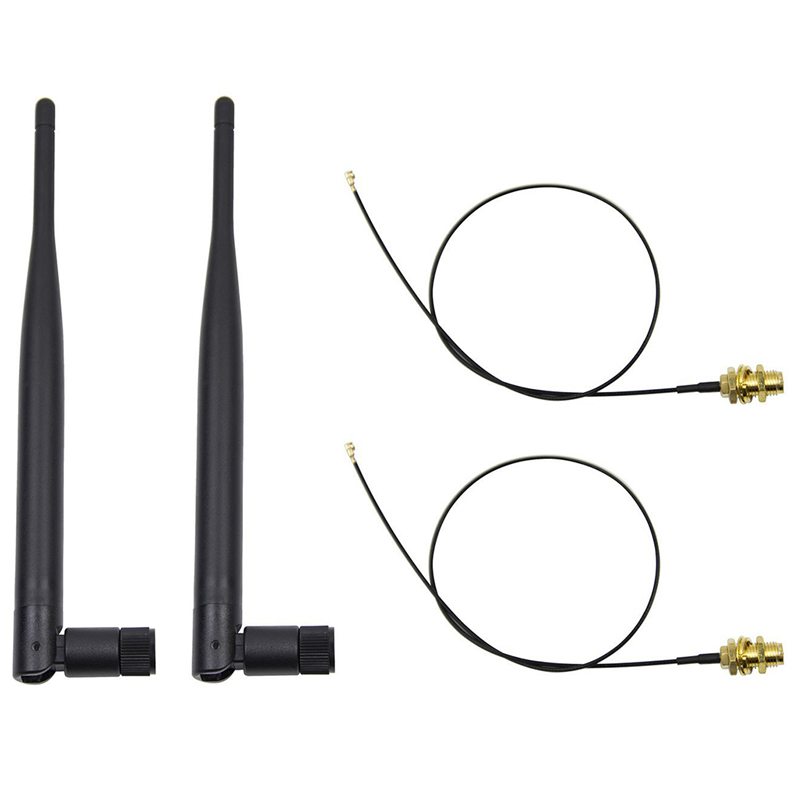 2 x 6 dbi 2.4 ghz 5 ghz dual band wifi rp-sma antenne  + 2 x 35cm u.fl / ipex kabel