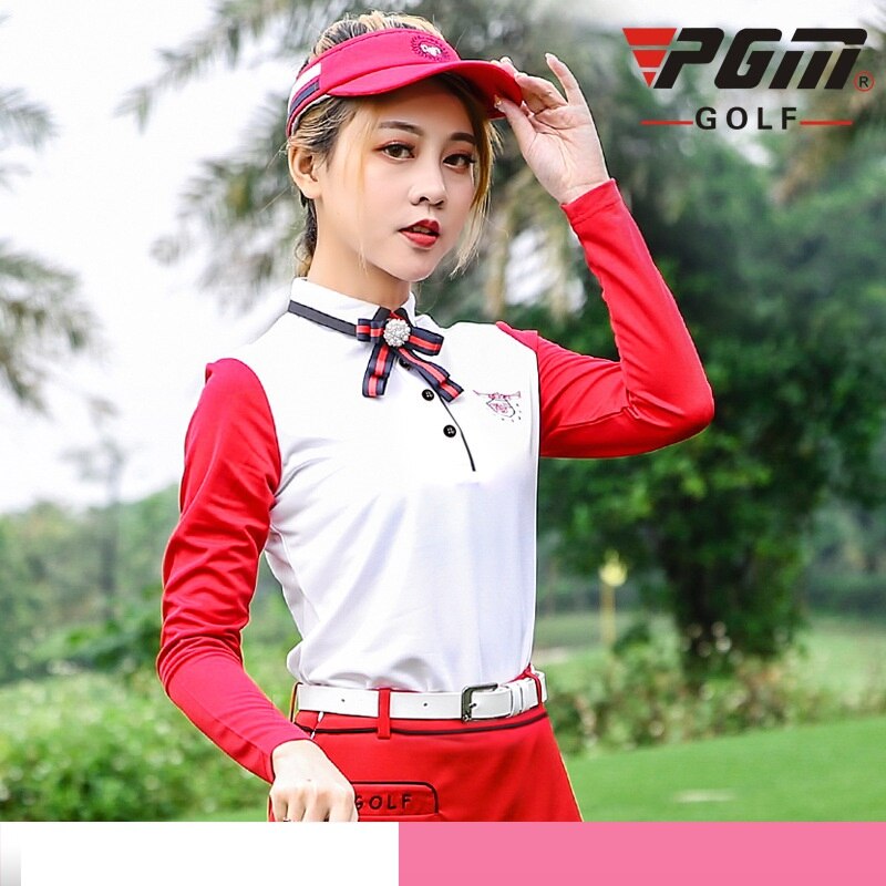 Golf Women Summer Clothing Set Ladies Sports Wear Skirts Set Long Sleeve Shirt Pleated Slim Skirts Sport Golf/Tennis Clothes Set: Red Shirt / S