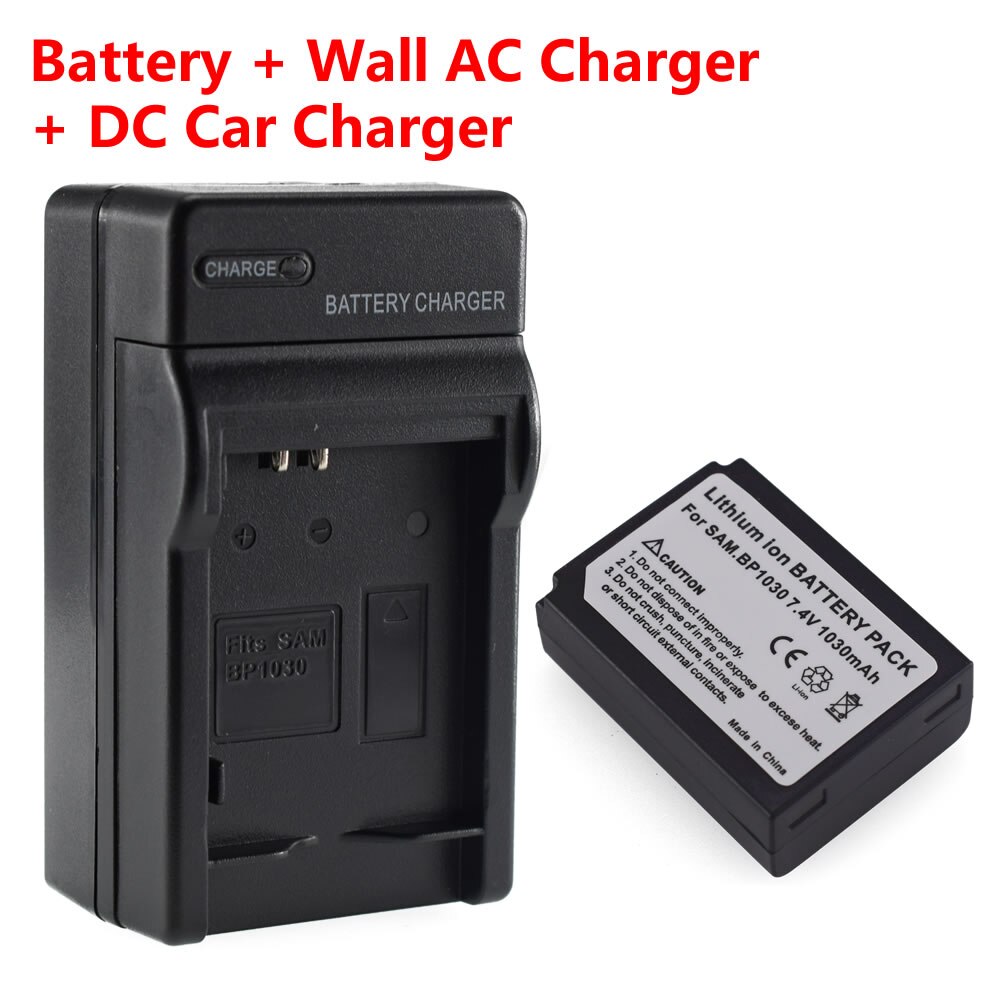 2X BP-1030 Batterij + Lader + Autolader Voor Samsung NX200 NX210 NX1000 NX1100 NX2000 NX2020 NX300 NX300M NX310 NX500: 1 Battery Set