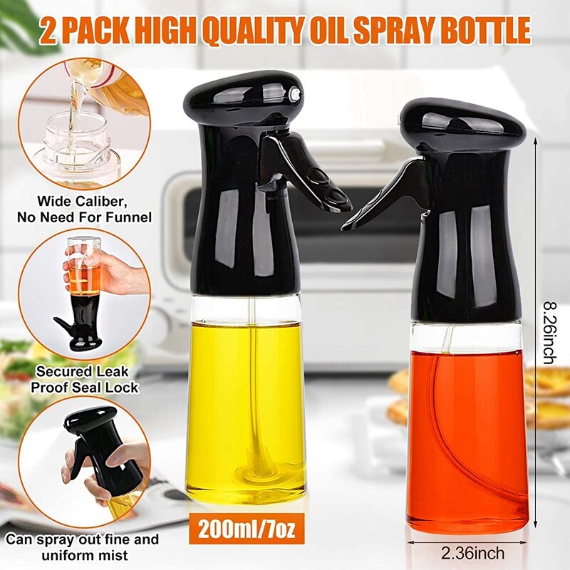Oil Sprayer for Cooking 2PACK Set Refillable Olive Oils Dispenser Spray Versatile Vinegar Spritzer Bottles with Brush