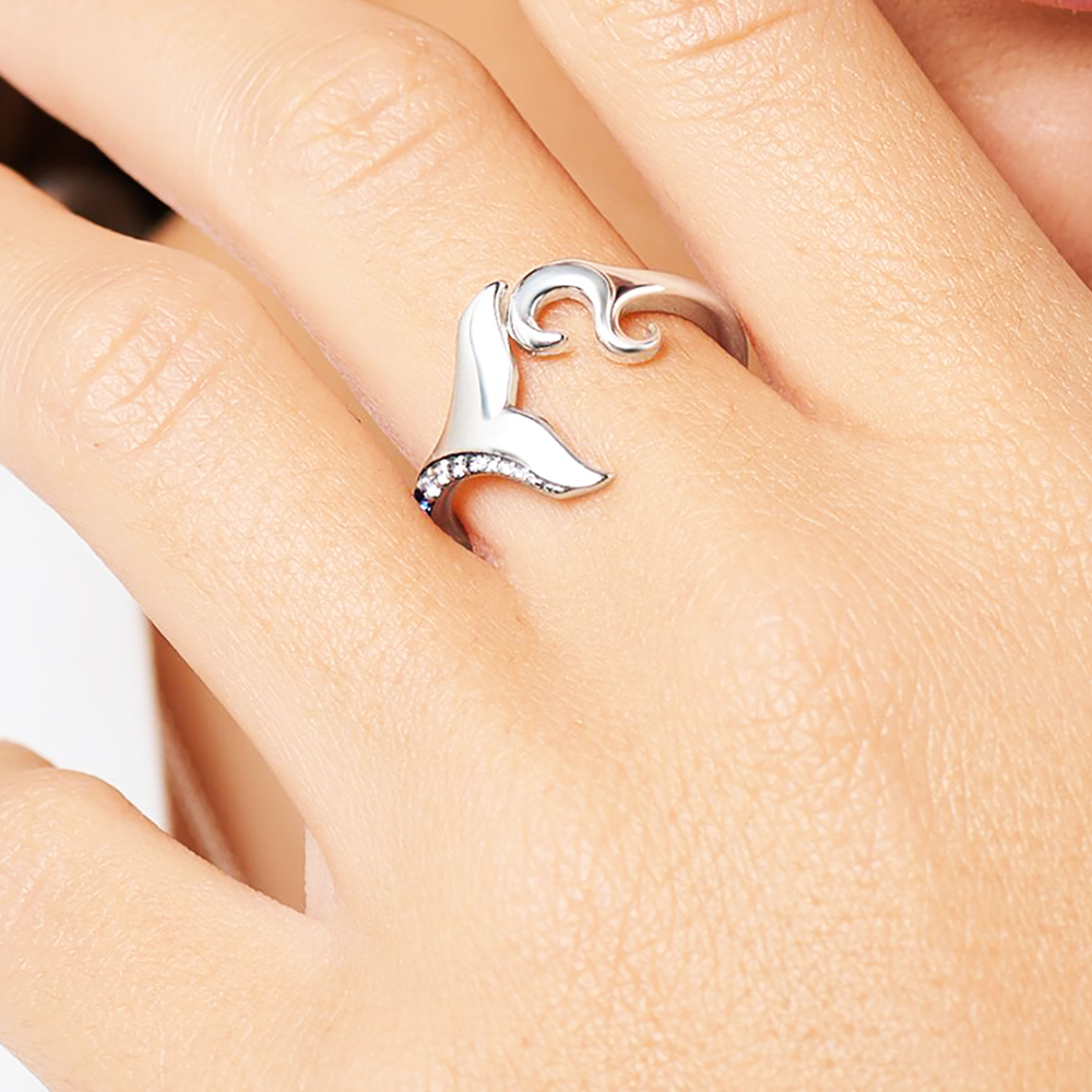 Anello coda pinna e onda con pietre blu nuovissimo alla moda gioielleria raffinata solido 925 Strerling argento regalo fortunato per le donne