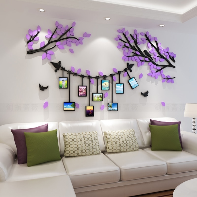 Famille Photo arbre 3D bricolage acrylique Stickers muraux décor à la maison Photo cadre arbre Stickers muraux affiche Art Mural pour salon chambre