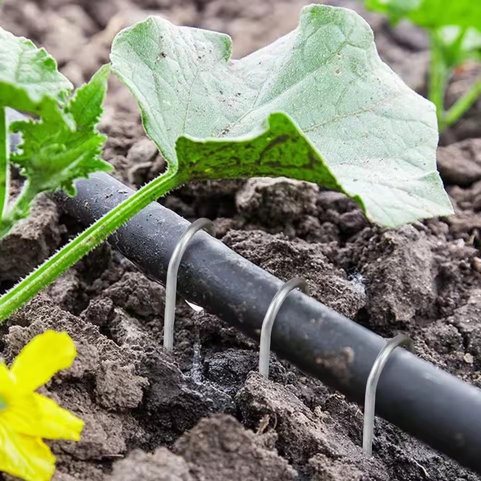 Trädgårdspinne silvermetall u-form trädgårdsklammer trädgårdsmarkspik film fasta pinnar trädgårdsredskap filmpinne landskapsspikar: 4xl / Beige