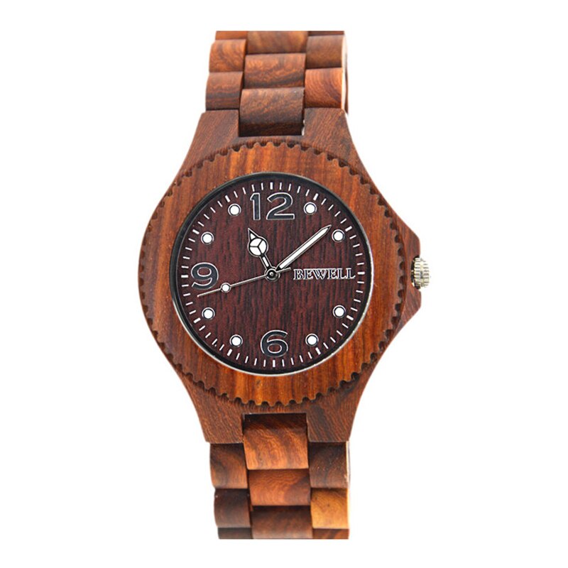 Reloj de granos de madera BEWELL para hombres y mujeres, relojes de Madera hechos a mano, movimiento de cuarzo Luminouse, madera de sándalo rojo de Arce, de San Valentín 038A