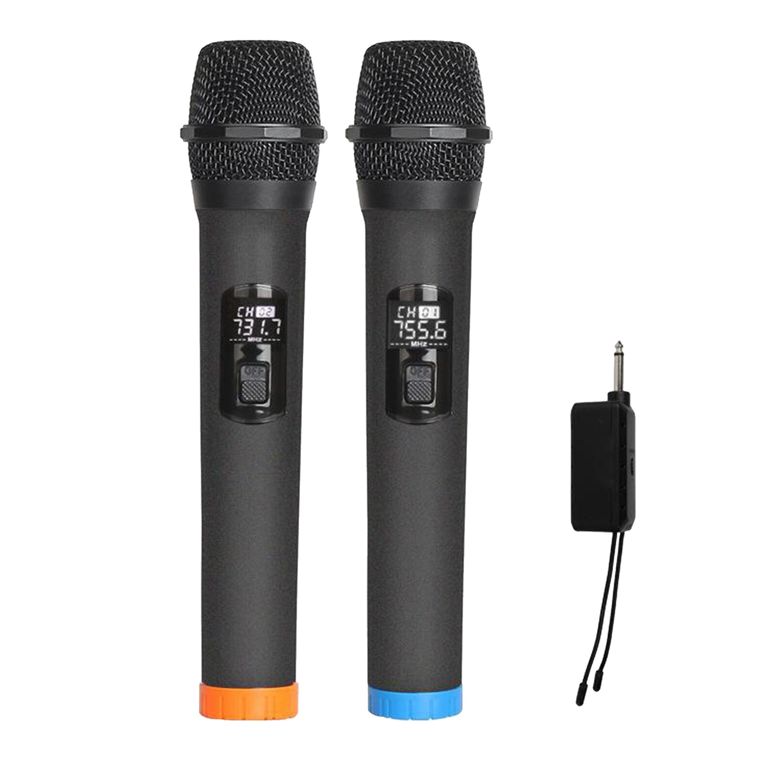 Wireless 2x Microphone with Display, Black Dual VHF Cordless Mic Handheld
