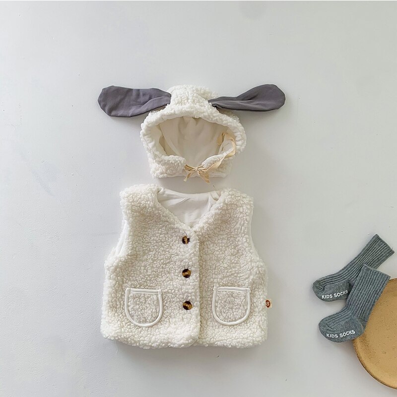 Chaleco cálido de Cachemira para bebé, niño y niña chaqueta de Color sólido para, abrigo + encantador sombrero cálido, conjunto para bebé de 0 a 3 años, novedad, Otoño e Invierno: Marfíl / 9-18M