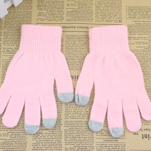 Julekashmir uldstrikkede handsker vinterhandsker til mand og kvinder plus tykke strikkede håndled med fem fingre: Lyserød