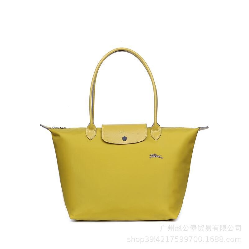 Sac à boulettes pliable en Nylon 70e anniversaire, fourre-tout brodé au poignet, grand et moyen, sac à bandoulière en cuir Portable: yellow