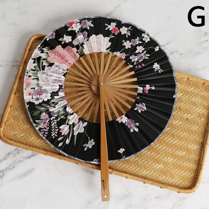 Japanese Sakura Flower Folding Hand Fan Round Circle Party Decor Wedding Hand Held Women Photo Prop Tool Art Craft: G