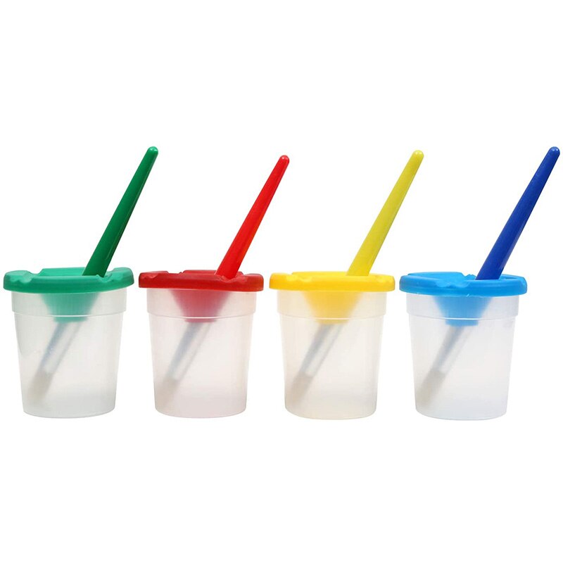 Lot de 12 pots de peinture anti-déversement pour enfants de 3.3 pouces de hauteur avec couvercles colorés et ensemble de 12 pinceaux ronds