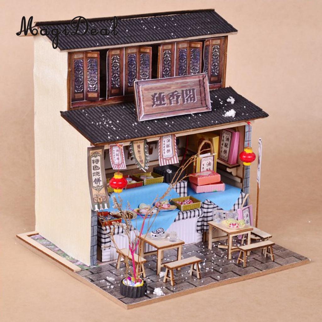 1/24 DIY Dollhouse Miniature Kit with Furniture, Light - Archaic Chinese Snack Shop