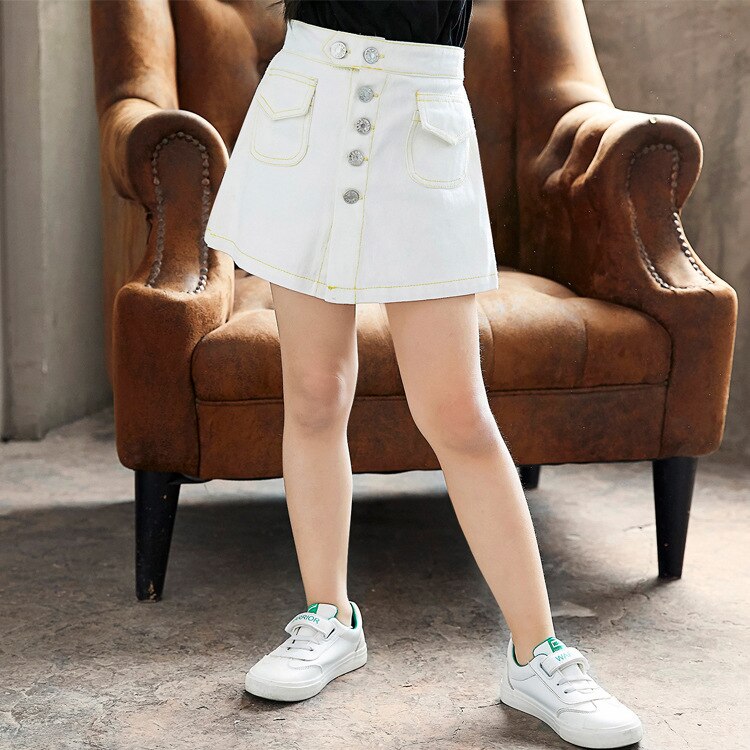 Meisjesrokken zomer tieners kinderen spijkerrok knoop jeans shorts rokken kinderkleding 4 6 8 10 12 14 jaar tienermeisje