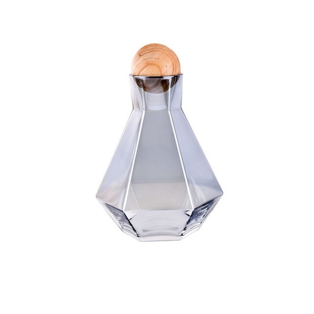Juego de jarra de vidrio con tapa de madera para vino, whisky, cerveza, zumo, hervidores de agua potable, 1/5 piezas: Gray Bottle