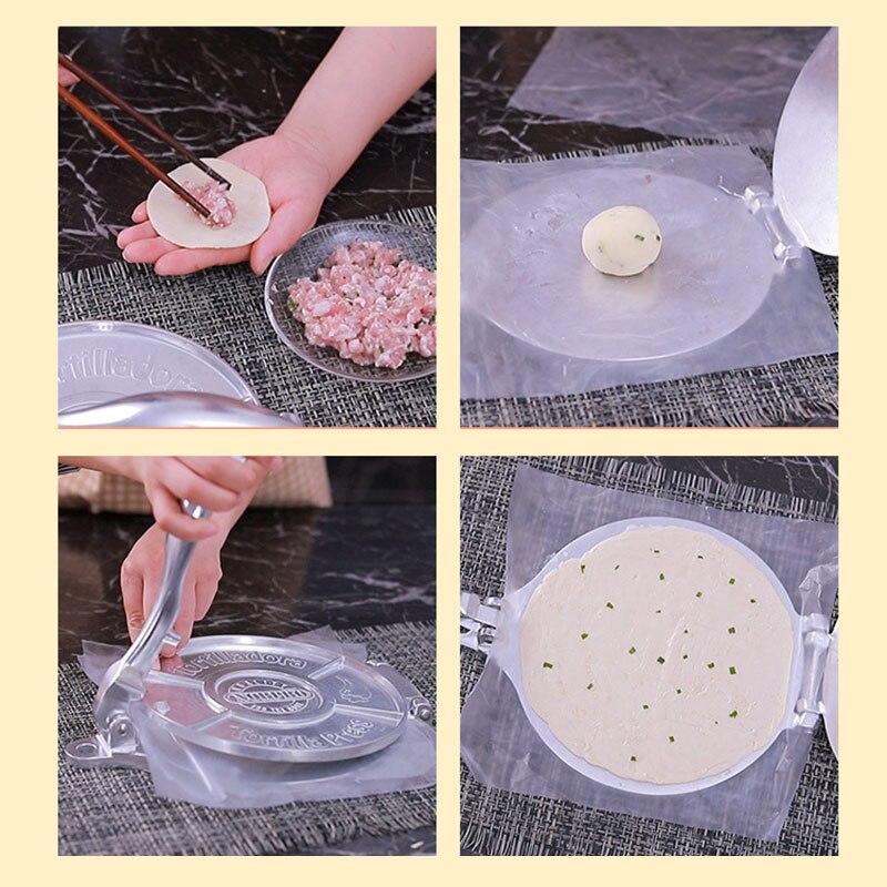 Prensa de aluminio de 8 pulgadas para tortillas, prensa de acero inoxidable para tortitas, harina, maíz, masa, sartén, suministros para hornear y dumplings