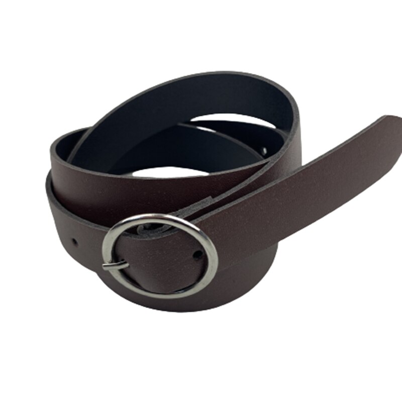 Leather belt women classic retro simple belt female round buckle female belt simple round pin buckle: Silver Buckle C