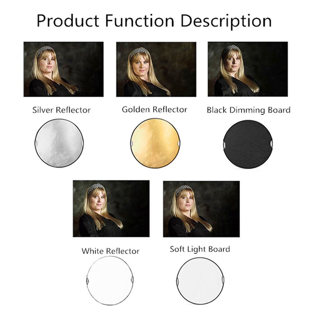 60cm 5 in 1 Round Reflector Photo Studio Prop For Indoor Outdoor Foldable Photography Handhold Light Reflector With Carrying Bag