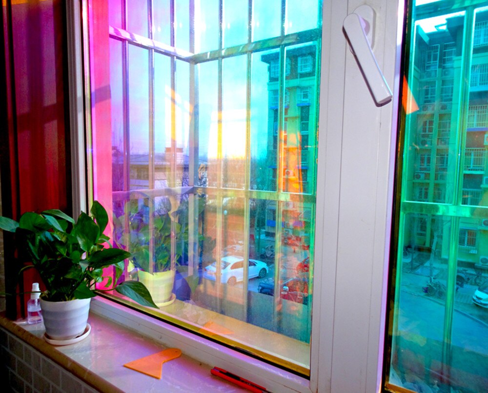 HOHOFILM 2 kolory tęczowy folia okienna, dekoracyjne efekt tęczy okno naklejki